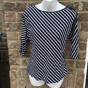 Blue Striped Blouse with Buttons on Sleeves